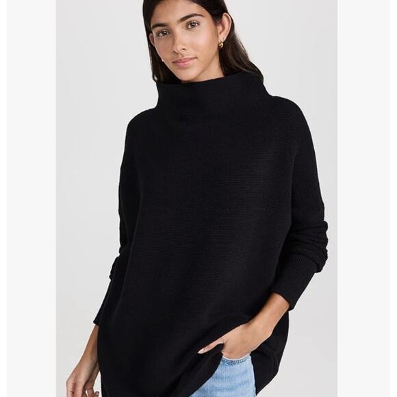 Free People Tops - Black Funnel Neck Knit Sweater Small Oversized Minimal